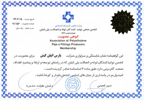 un miembro de la Asociación iraní de polietileno tuberías y conexiones de